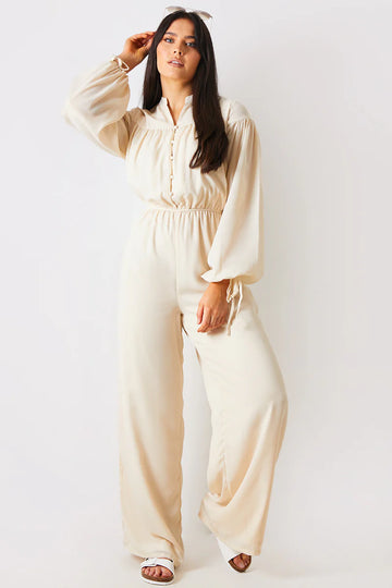Button Up Wide Leg Jumpsuit